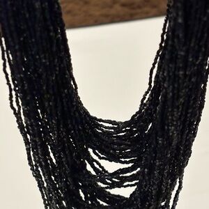 Vintage Austrian crystal Black seeds Beaded multi strains Necklace 16” length